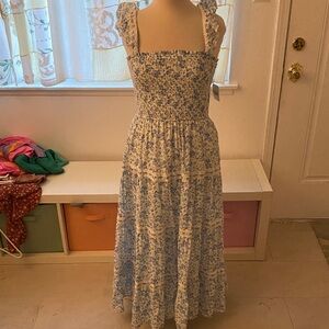 Altar'd State Blue and White Floral Midi Dress